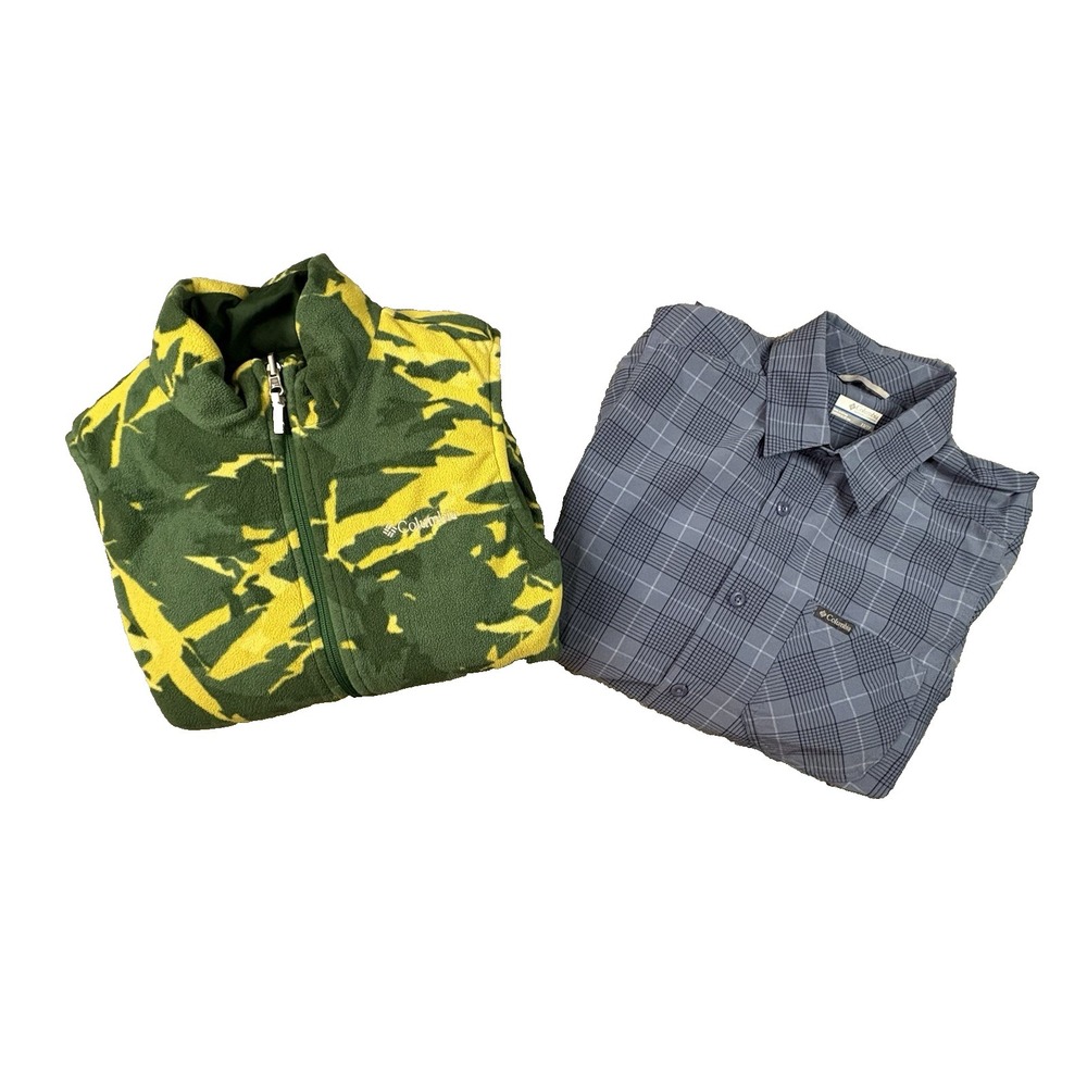 LOT OF 2 Columbia Youth/Men's XS Reversible Vest & Button Up LS Plaid SEE DESCRI